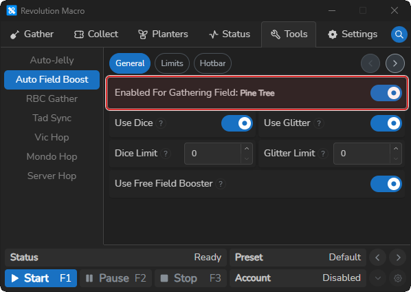 Auto Field Boost General with Enabled on for the gather field