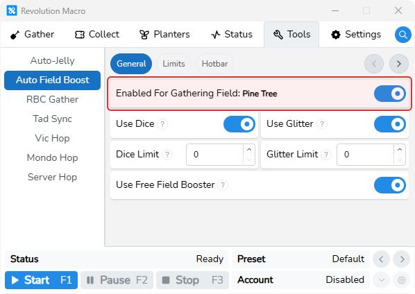 Auto Field Boost General with Enabled on for the gather field