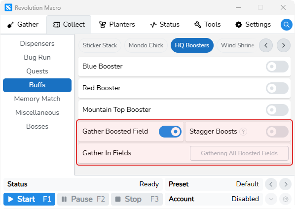 HQ Boosters Gather Boosted Field, Stagger Boosts, and Gather In Fields settings