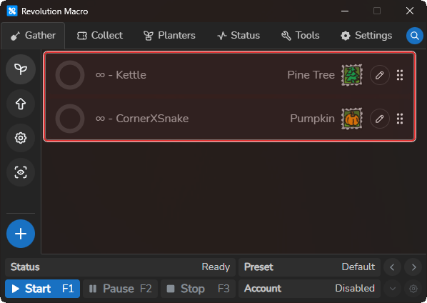 Multiple field cards in gather order on Gather Fields