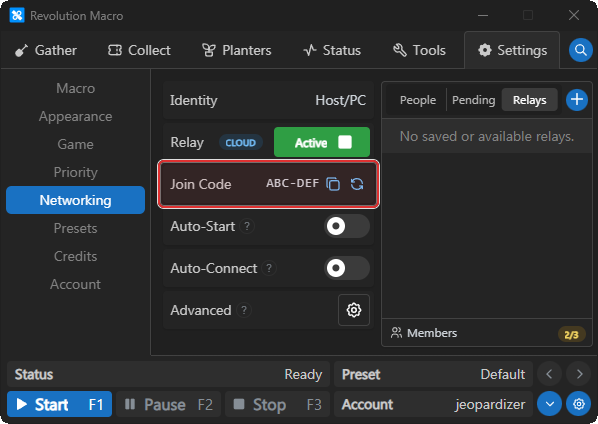 Cloud Relay Active with join code