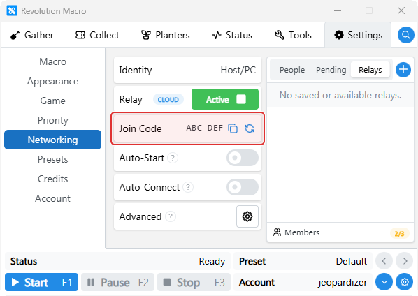 Cloud Relay Active with join code