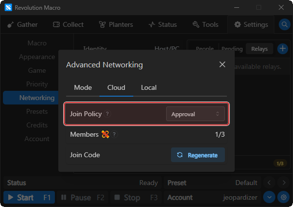 Advanced Join Policy set to Approval