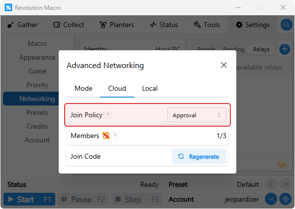 Advanced Join Policy set to Approval