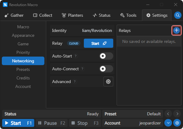 Add Relay plus button on Networking Relays