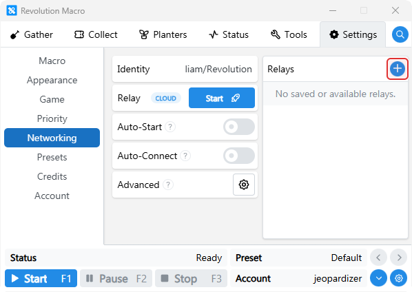 Add Relay plus button on Networking Relays
