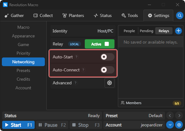 Networking Auto-Start and Auto-Connect switches