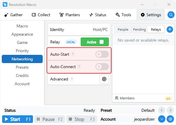 Networking Auto-Start and Auto-Connect switches
