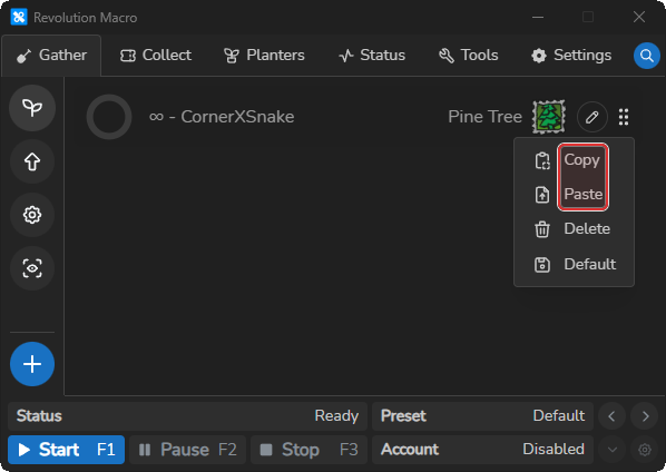 Field card menu with Copy and Paste