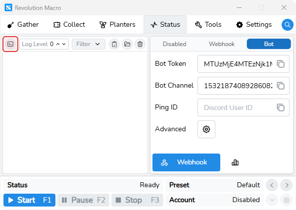 Status logs toolbar with Show Console control