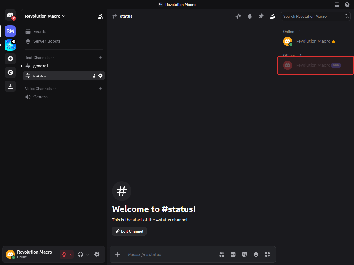 Discord member list showing the Revolution bot after invite