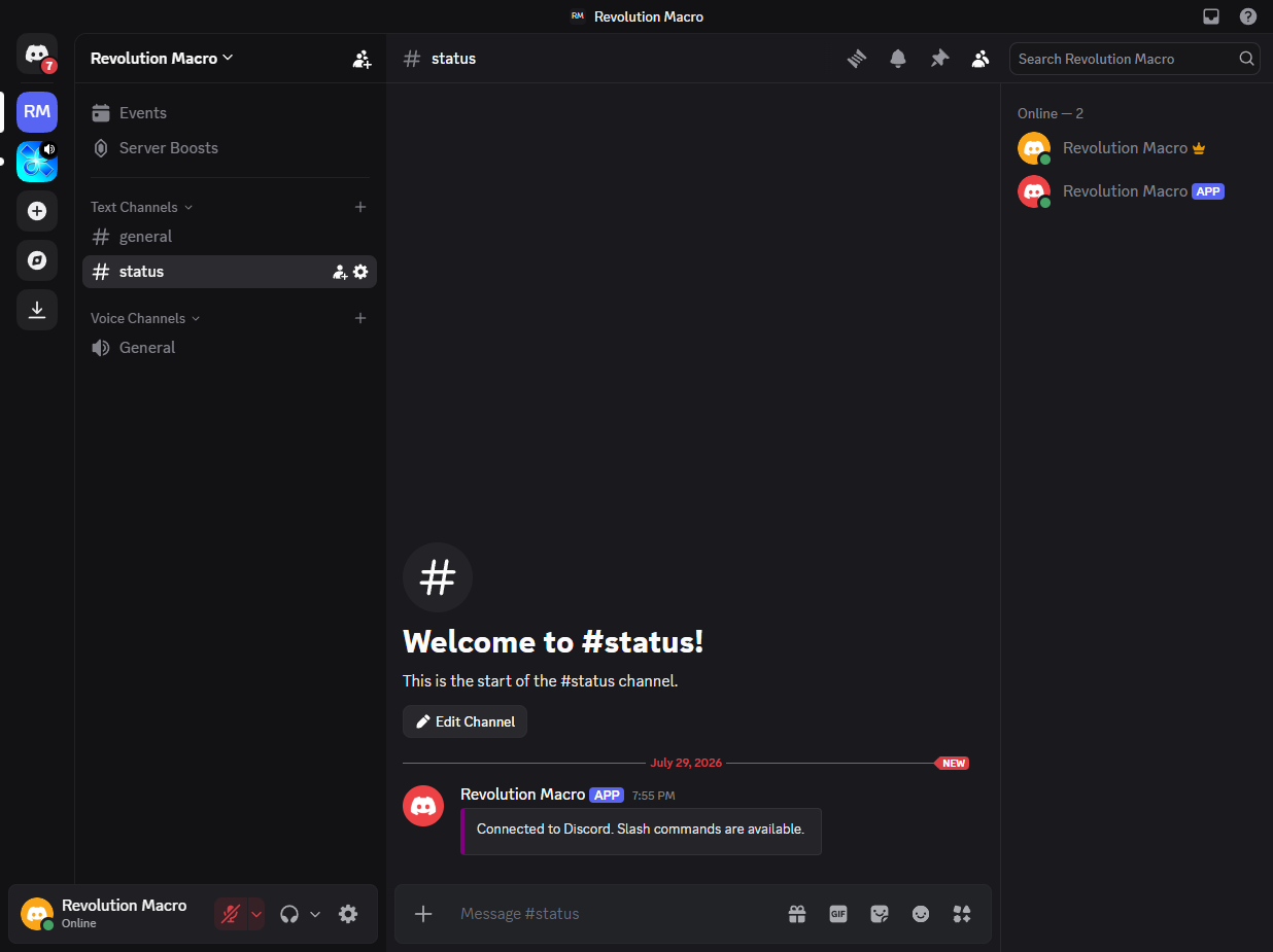Discord channel showing Connected to Discord