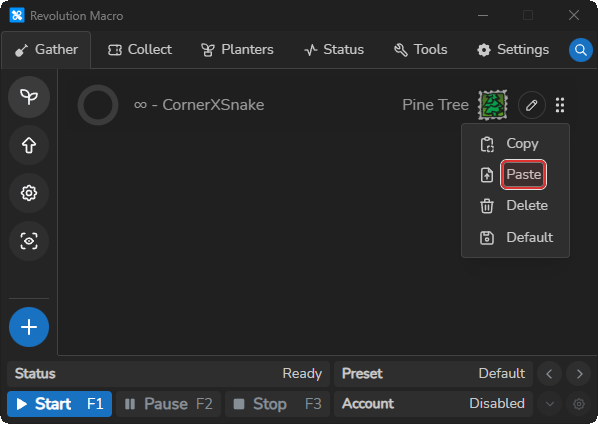 Field card grip menu with Paste