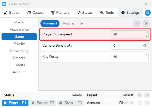 Game Movement settings showing Player Movespeed