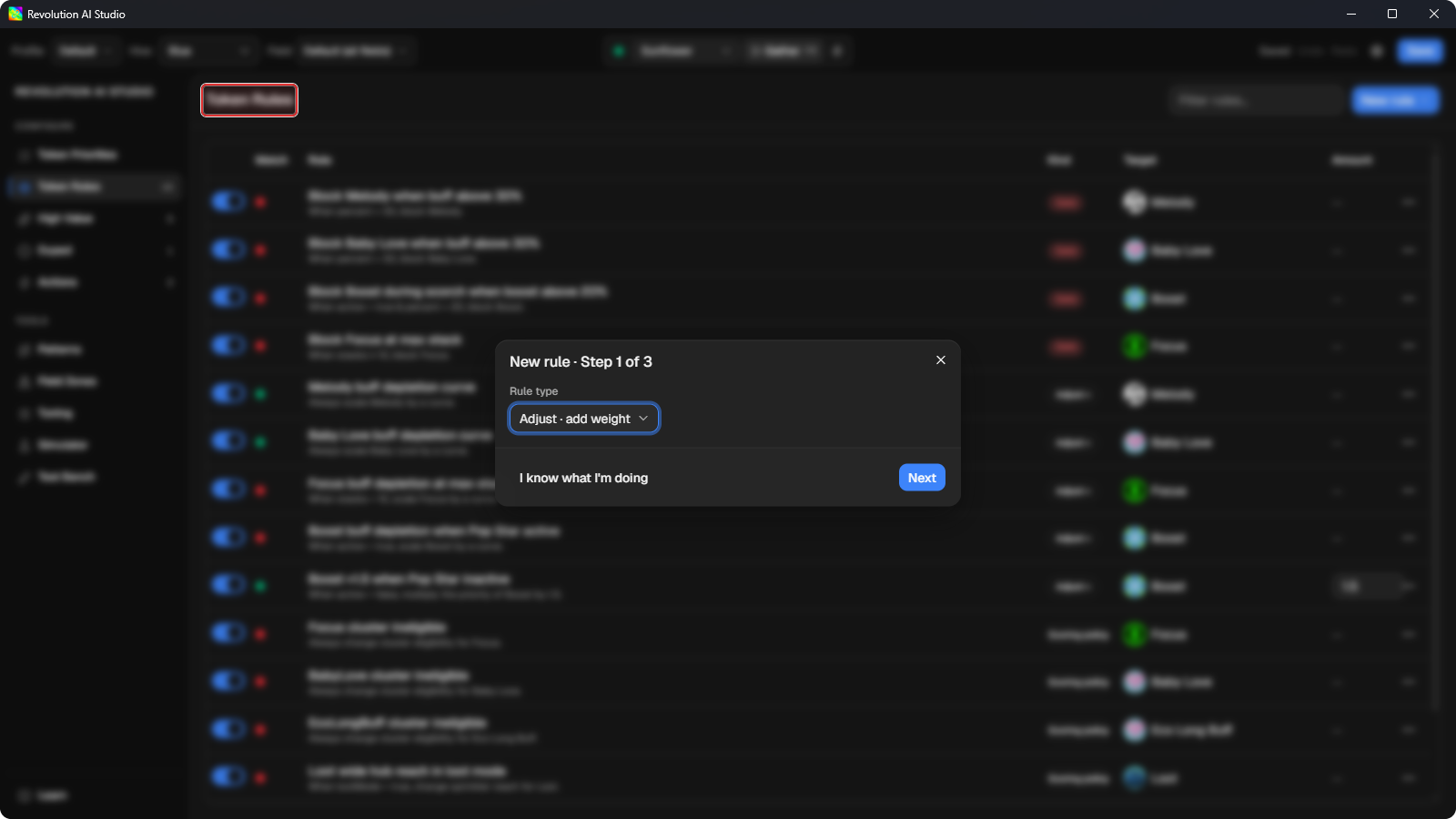 Guided rule wizard open on New rule Step 1 of 3