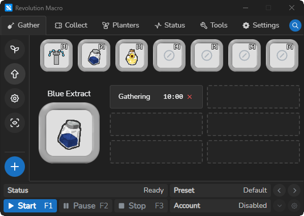 Blue Extract selected with Gathering timer on Gather Boosts