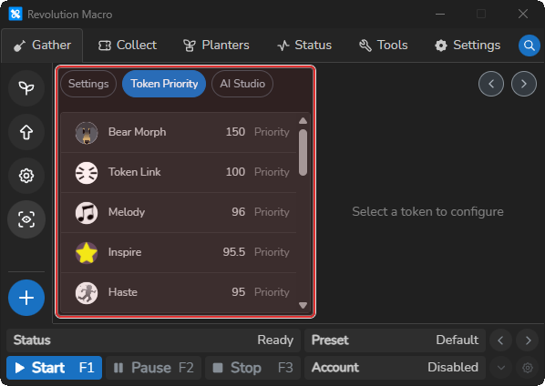 Token Priority list ordered for AI Gather