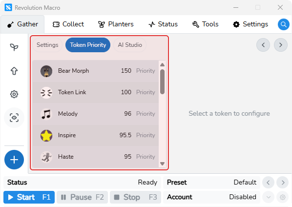 Token Priority list ordered for AI Gather