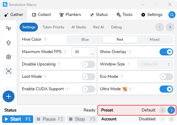 Control bar Preset switcher with preset name and arrows
