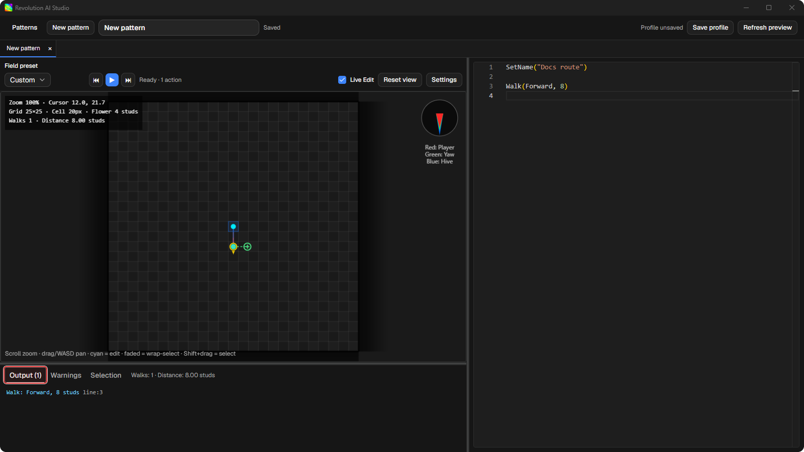Pattern Maker showing Lua source and preview output