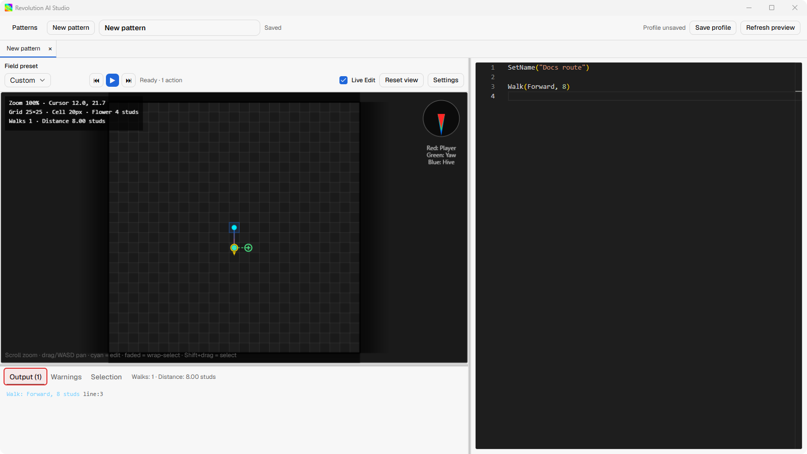 Pattern Maker showing Lua source and preview output