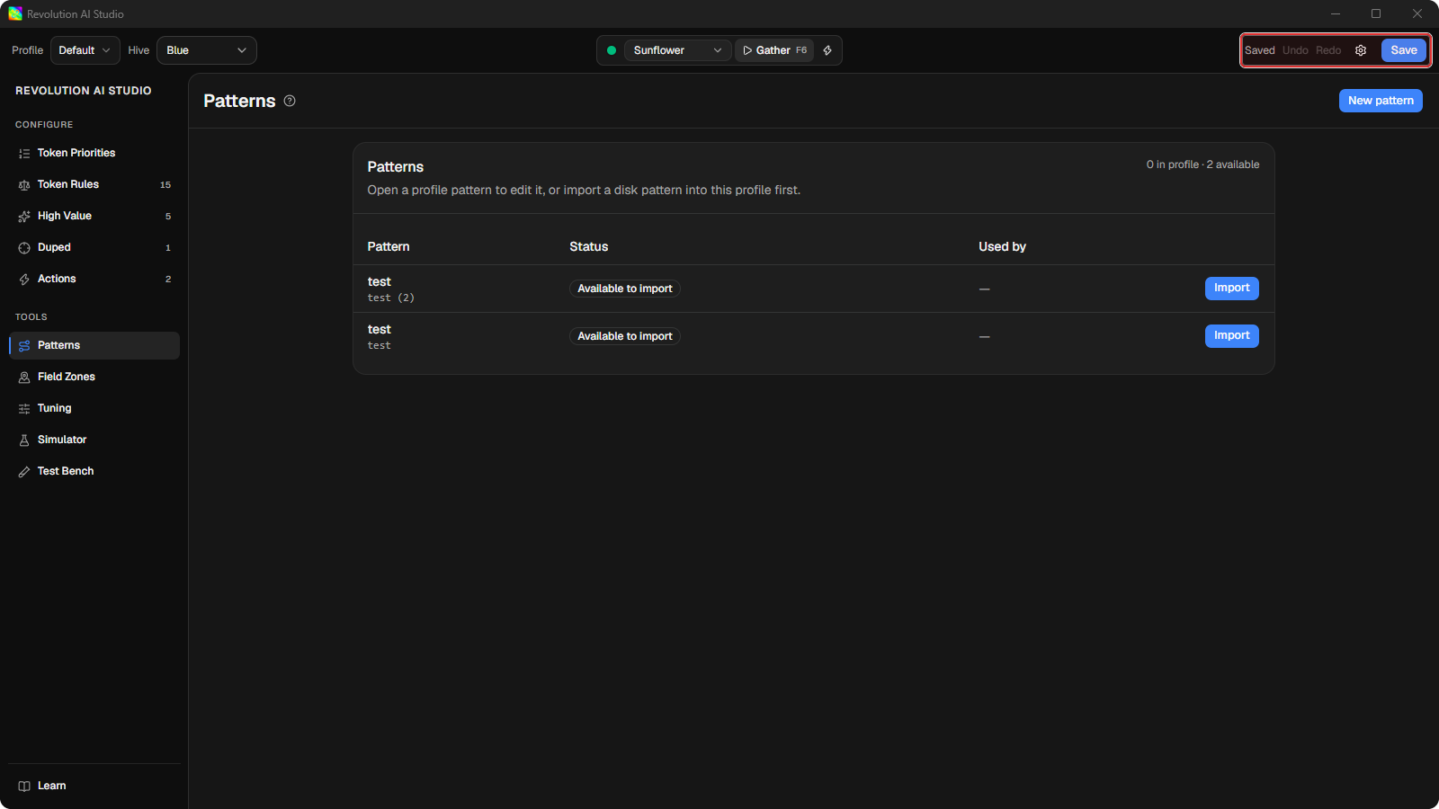 Header showing Saved with Save profile button