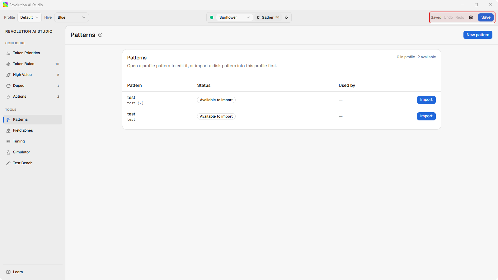 Header showing Saved with Save profile button