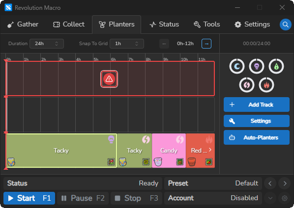 Planter Studio showing a red cycle-failure warning on a cycle row