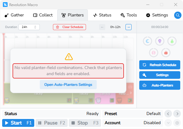 Planter Studio Auto Planters overlay showing schedule generation status