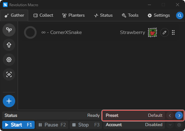 Control bar Preset switcher with preset name and arrows