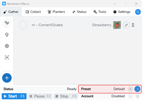 Control bar Preset switcher with preset name and arrows