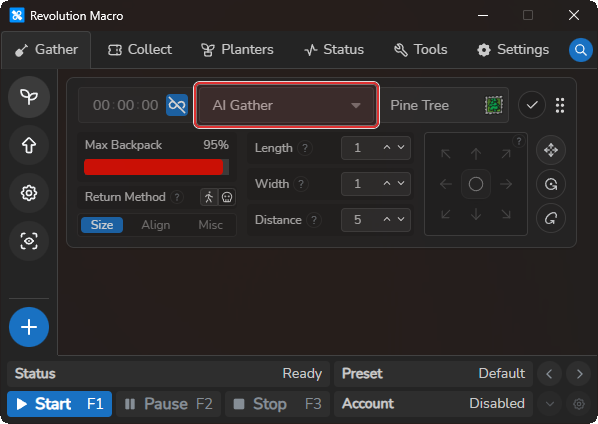 Field pattern settings with gather pattern set to AI Gather