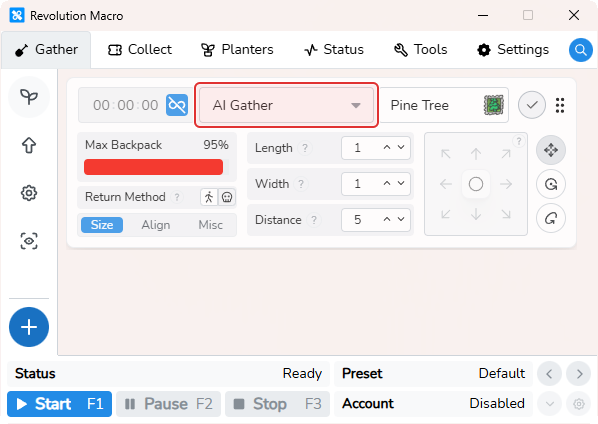 Field pattern settings with gather pattern set to AI Gather