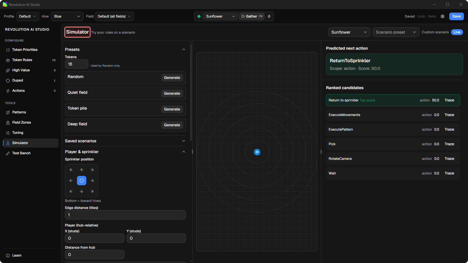Simulator page open under Tools