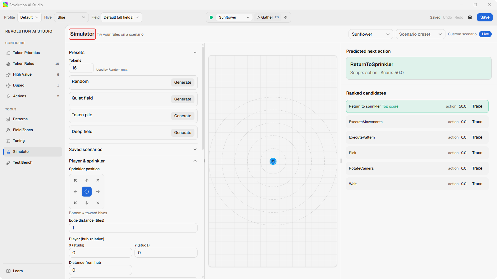 Simulator page open under Tools