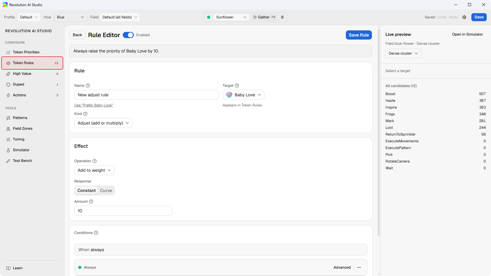 Token Rules rule editor open on a new draft