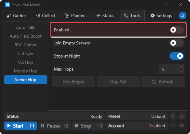 Standalone Server Hop tool with Enabled off