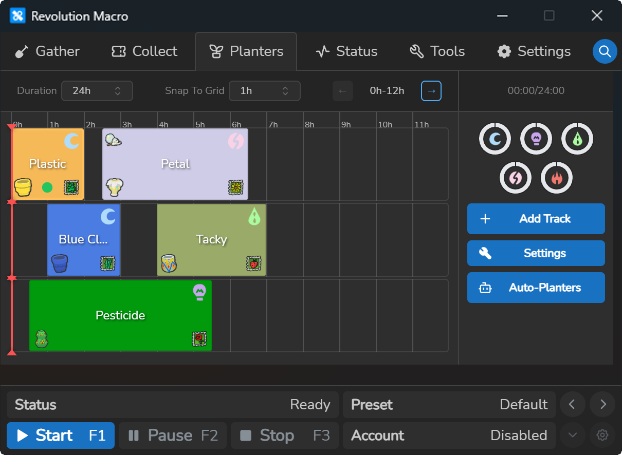 Planter Studio timeline with planter tracks across three cycles