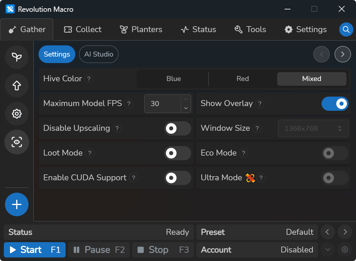 AI Gather settings with Hive Color set to Mixed